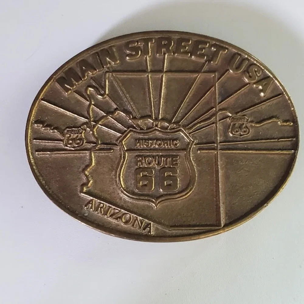 Historic Route 66 Main Street USA Arizona Solid Brass Vintage Belt Buckle